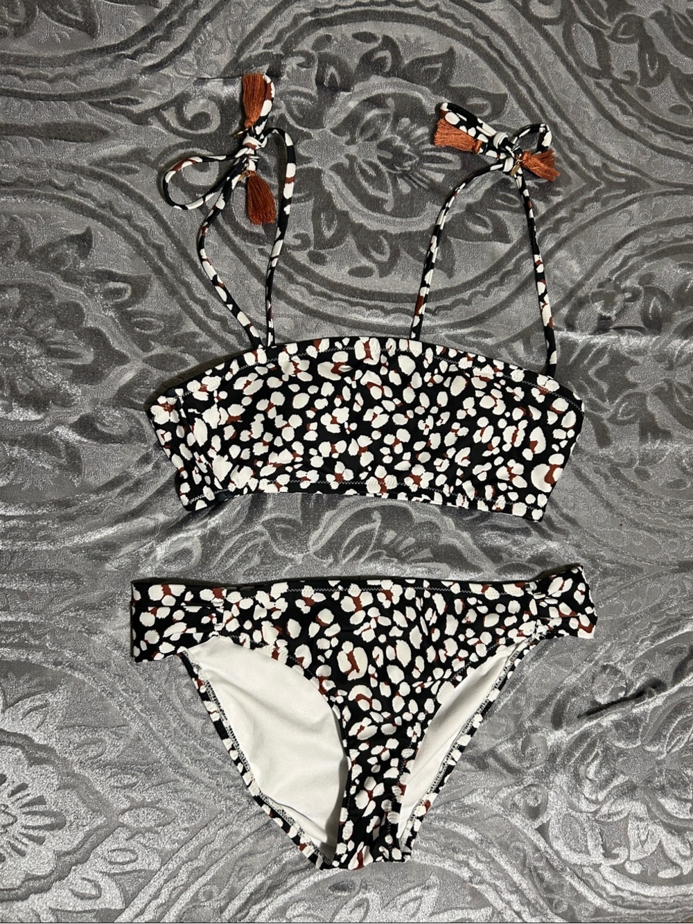 Jessica Simpson Black White and Brown Spot Tie-Shoulder Bikini